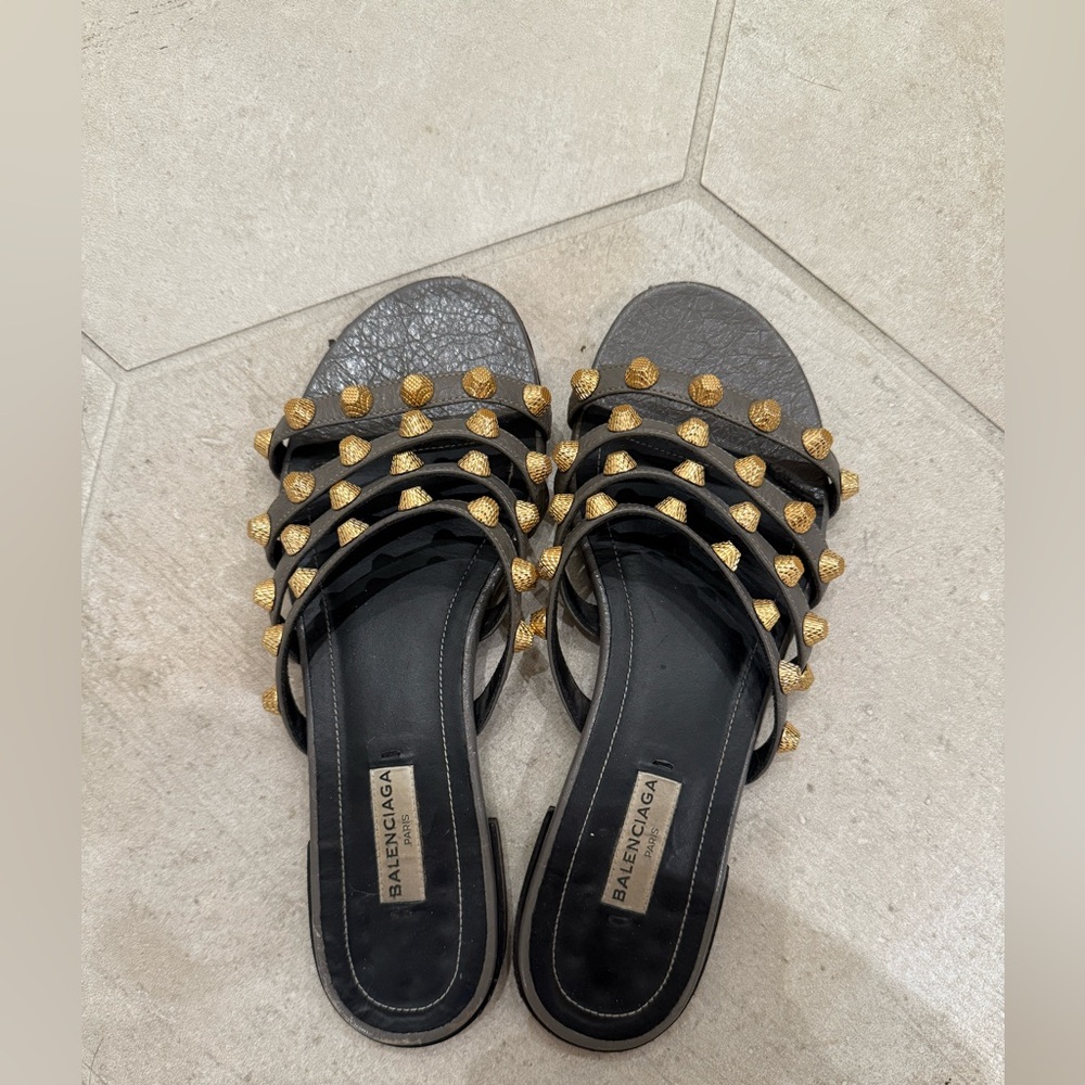 Balenciaga leather studded slides
